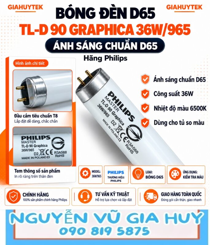 Bóng đèn Philips TL-D 90 Graphica 36W/965 cho kiểm tra màu